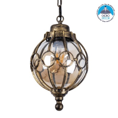 GLOBOSTAR® ETOILE 00988 Vintage Κρεμαστό Φωτιστικό Οροφής με Ντουί 1 x E27 AC 220-240V IP20 - Μπρούτζινο Εφέ Σκουριάς & Μελί - Μ18 x Π18 x Y27cm